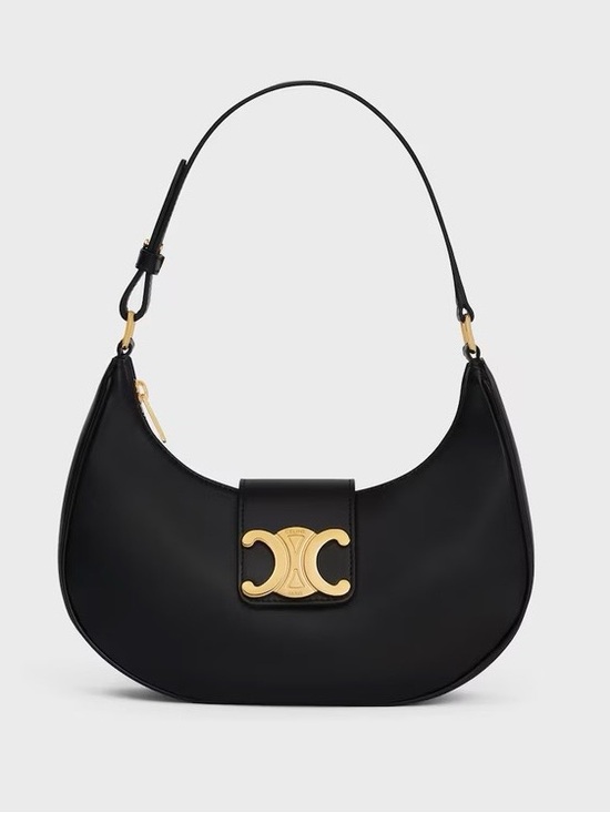 Celine Handbags - Celine Black Leather Triomphe Shoulder Bag